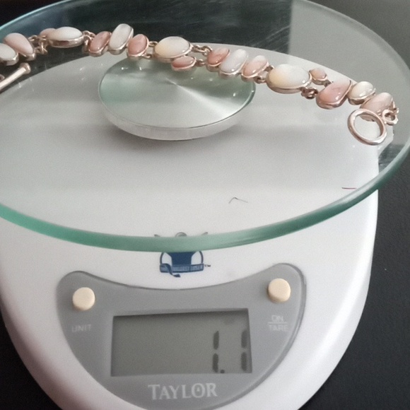 WHITE AND PINK MOTHER OF PEARL STERLING SILVER BRACELET - Picture 10 of 10
